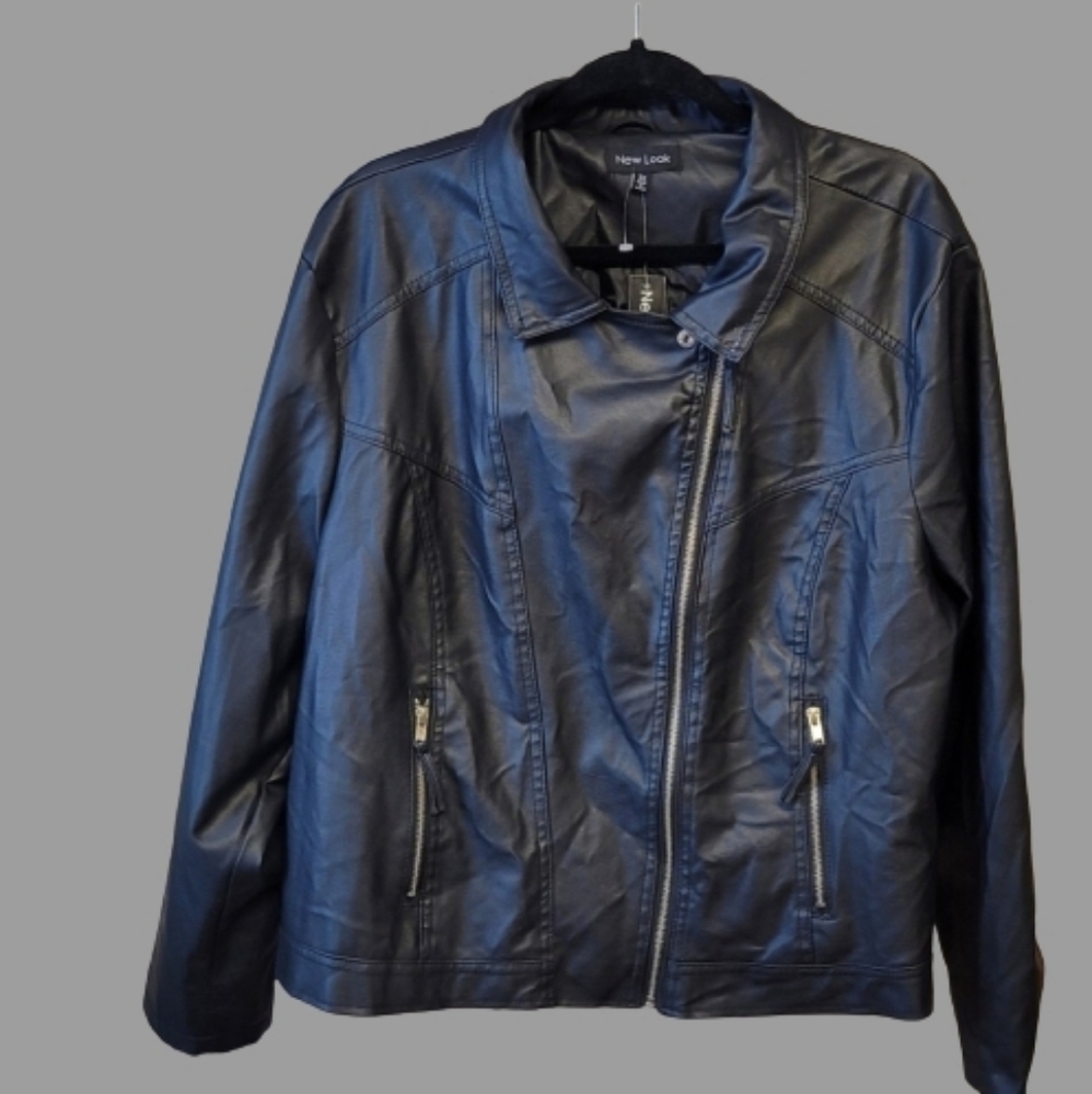 Women's Black Faux Leather Jacket 3X NWOT